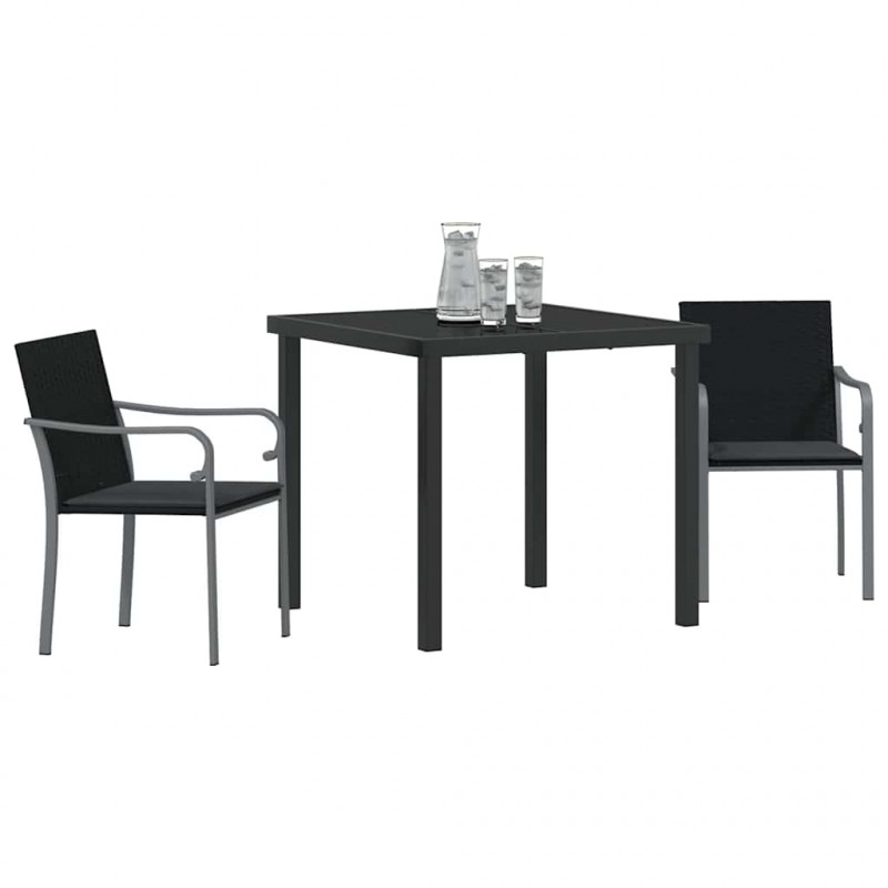 Zestaw do jadalni w ogrodzie 3 pcs Czarny i szary Rattan PE