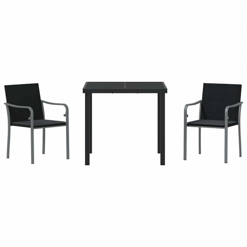 Zestaw do jadalni w ogrodzie 3 pcs Czarny i szary Rattan PE