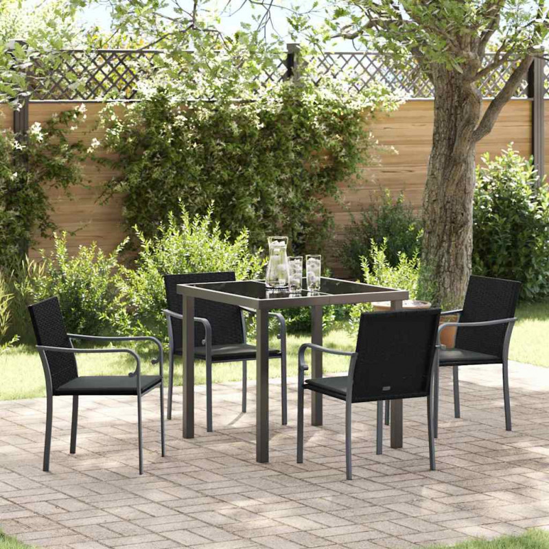 Zestaw do jadalni w ogrodzie 5 pcs Czarny i szary Rattan PE