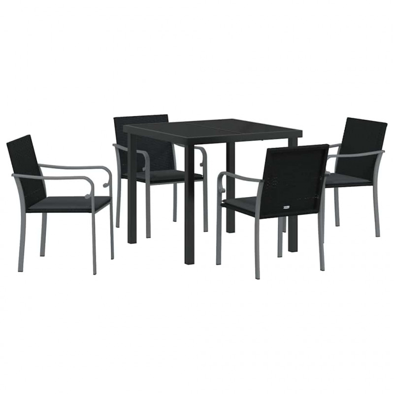 Zestaw do jadalni w ogrodzie 5 pcs Czarny i szary Rattan PE