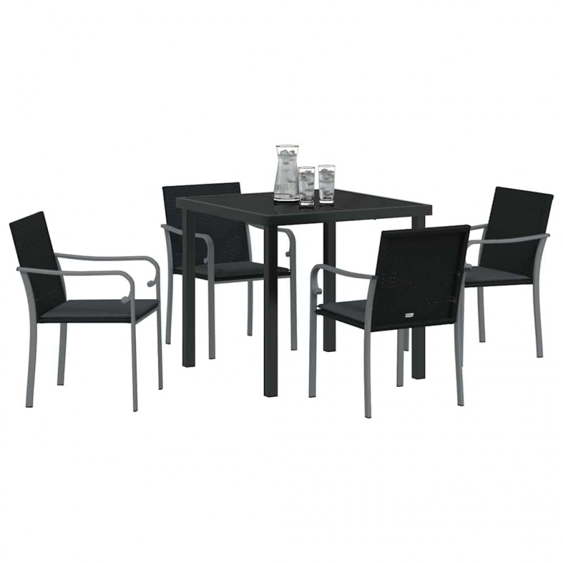 Zestaw do jadalni w ogrodzie 5 pcs Czarny i szary Rattan PE