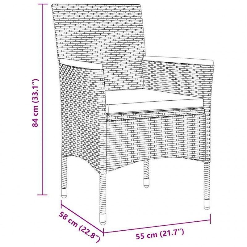 Zestaw do jadalni w ogrodzie z poduszką 5 pcs Czarny polirattan