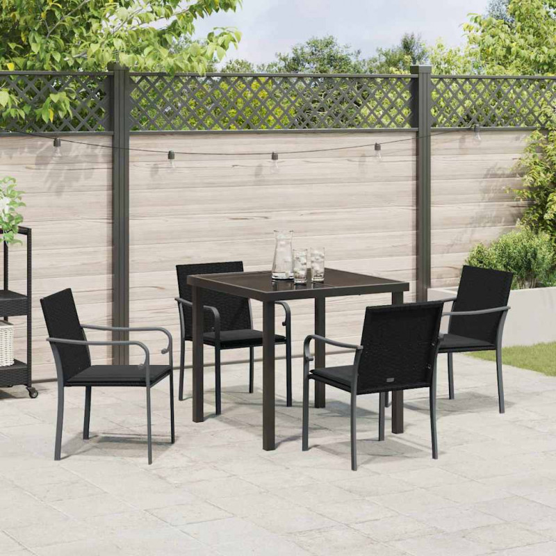 Zestaw do jadalni w ogrodzie 5 pcs Czarny i szary Rattan PE