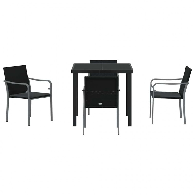 Zestaw do jadalni w ogrodzie 5 pcs Czarny i szary Rattan PE