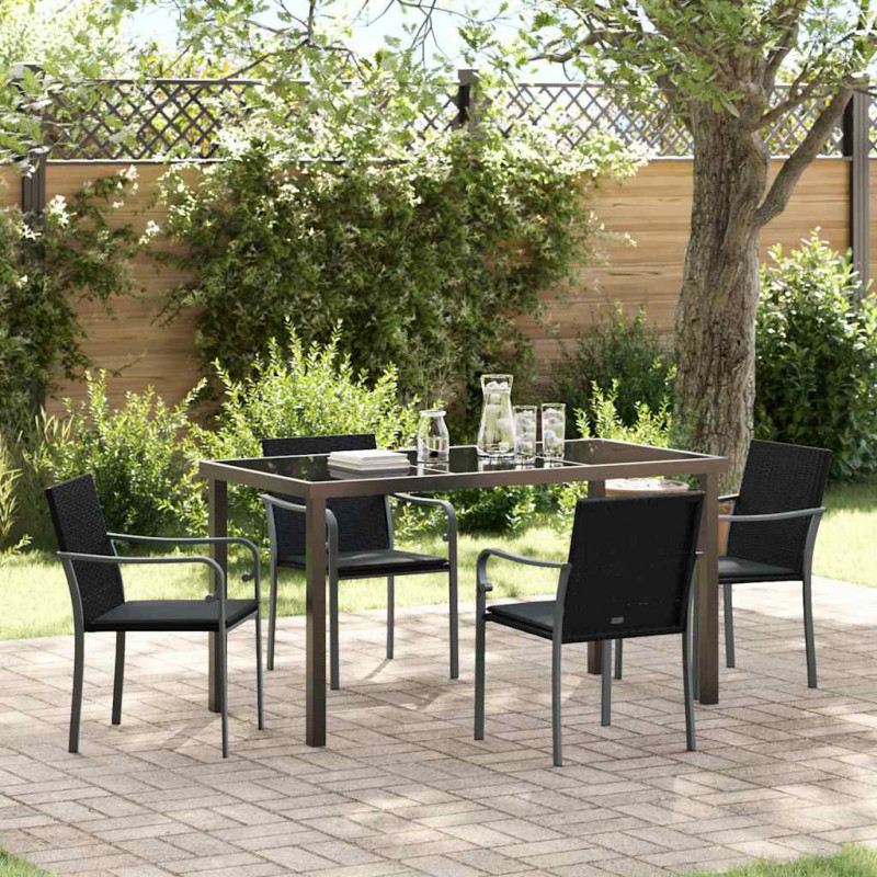 Zestaw do jadalni w ogrodzie 5 pcs Czarny i szary Rattan PE