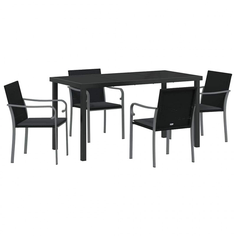 Zestaw do jadalni w ogrodzie 5 pcs Czarny i szary Rattan PE