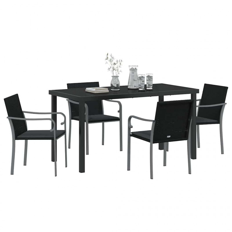 Zestaw do jadalni w ogrodzie 5 pcs Czarny i szary Rattan PE