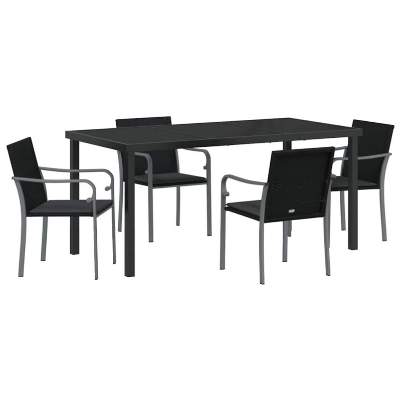 Zestaw do jadalni w ogrodzie 5 pcs Czarny i szary Rattan PE