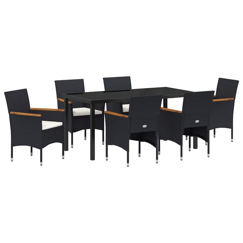 Zestaw do jadalni w ogrodzie z poduszką 7 pcs Czarny polirattan