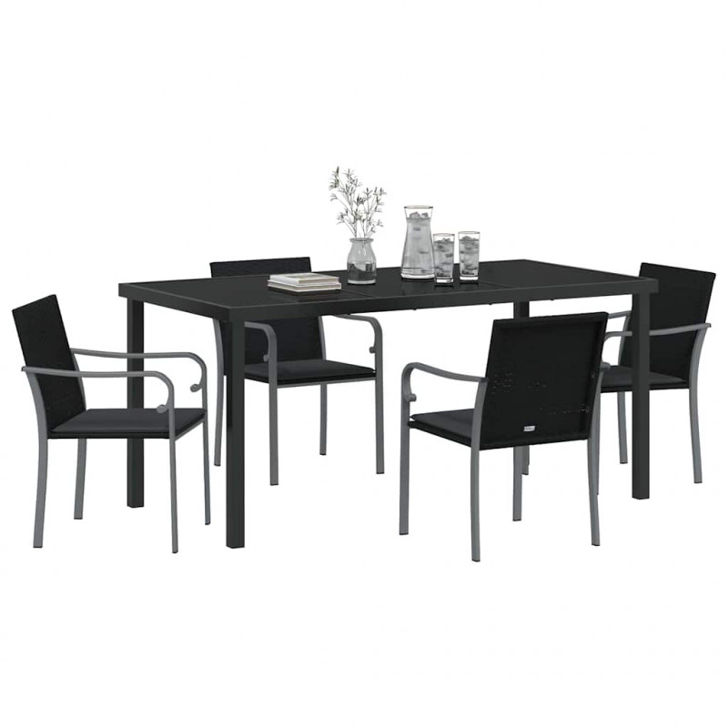 Zestaw do jadalni w ogrodzie 5 pcs Czarny i szary Rattan PE