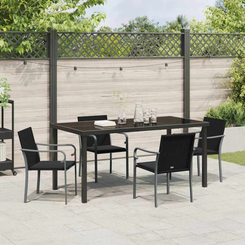 Zestaw do jadalni w ogrodzie 5 pcs Czarny i szary Rattan PE