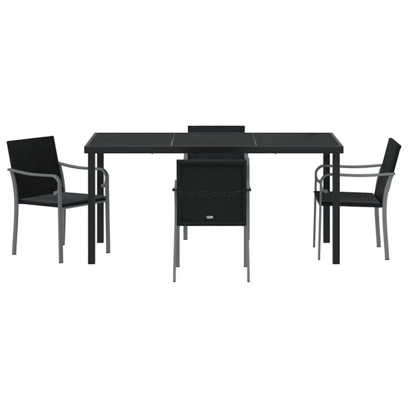 Zestaw do jadalni w ogrodzie 5 pcs Czarny i szary Rattan PE