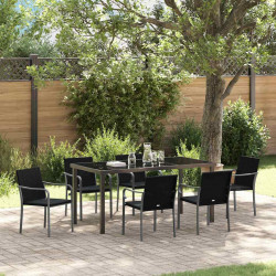 Zestaw do jadalni w ogrodzie 7 pcs Czarny i szary Rattan PE