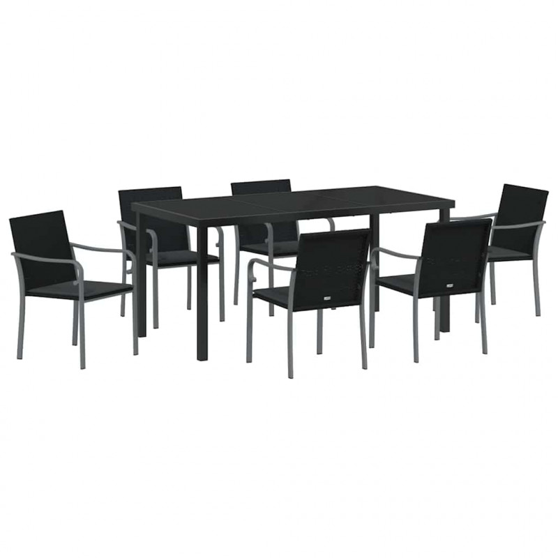 Zestaw do jadalni w ogrodzie 7 pcs Czarny i szary Rattan PE