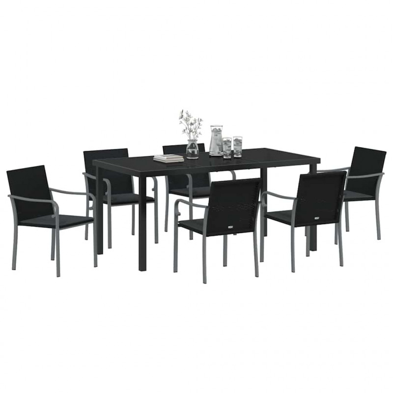 Zestaw do jadalni w ogrodzie 7 pcs Czarny i szary Rattan PE