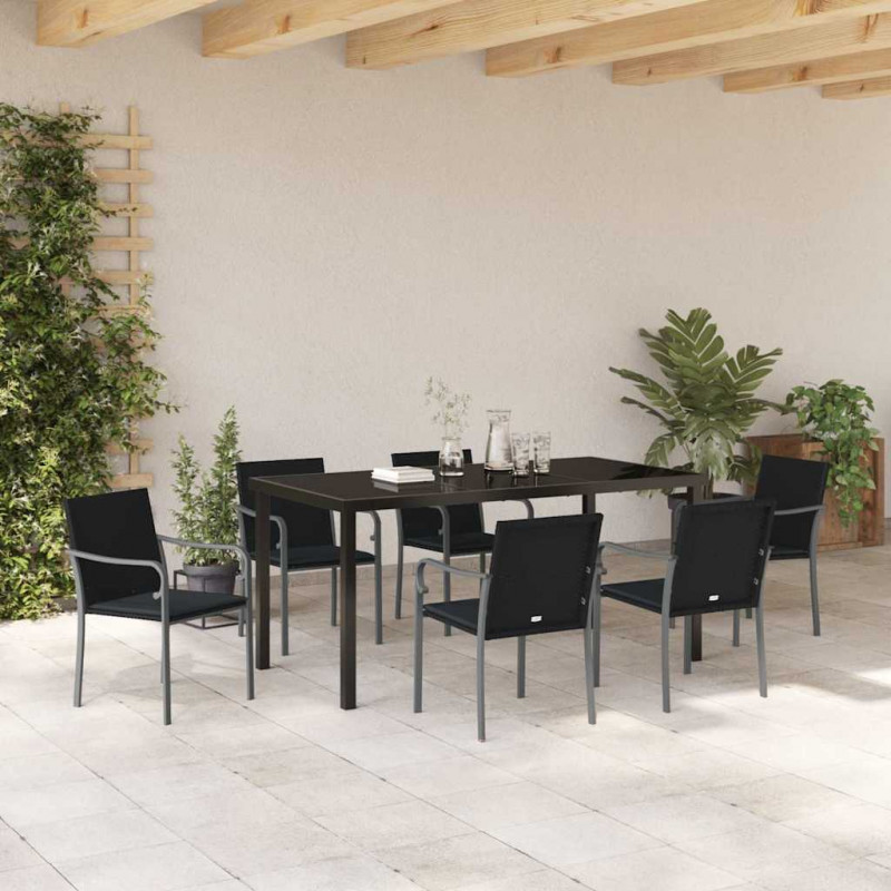 Zestaw do jadalni w ogrodzie 7 pcs Czarny i szary Rattan PE