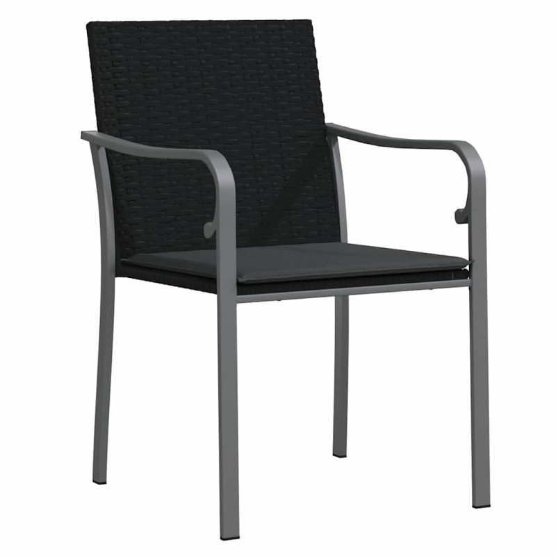 Zestaw do jadalni w ogrodzie 7 pcs Czarny i szary Rattan PE