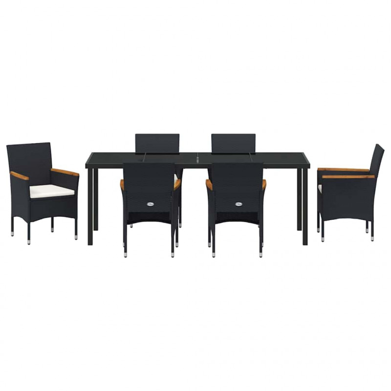 Zestaw do jadalni w ogrodzie z poduszką 7 pcs Czarny polirattan