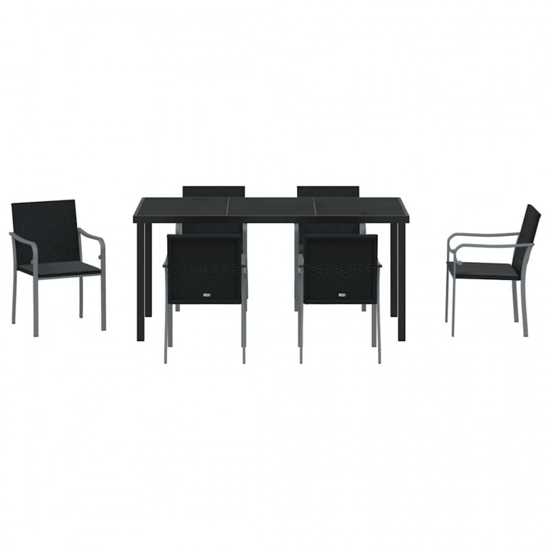 Zestaw do jadalni w ogrodzie 7 pcs Czarny i szary Rattan PE