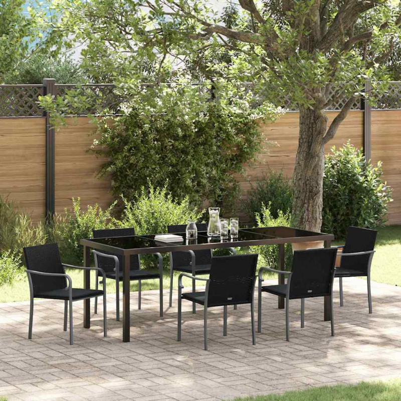 Zestaw do jadalni w ogrodzie 7 pcs Czarny i szary Rattan PE