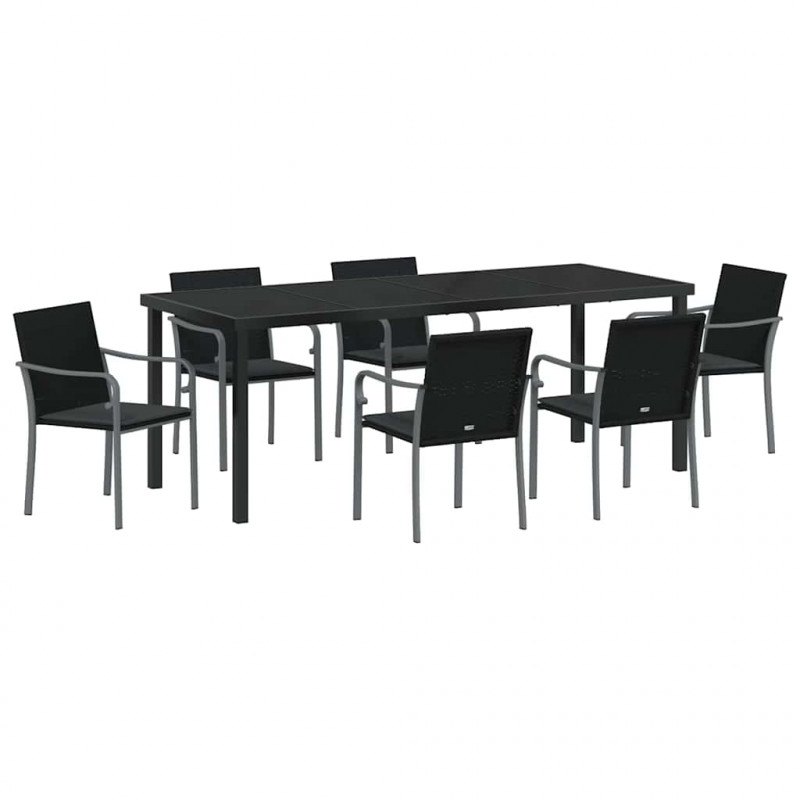Zestaw do jadalni w ogrodzie 7 pcs Czarny i szary Rattan PE