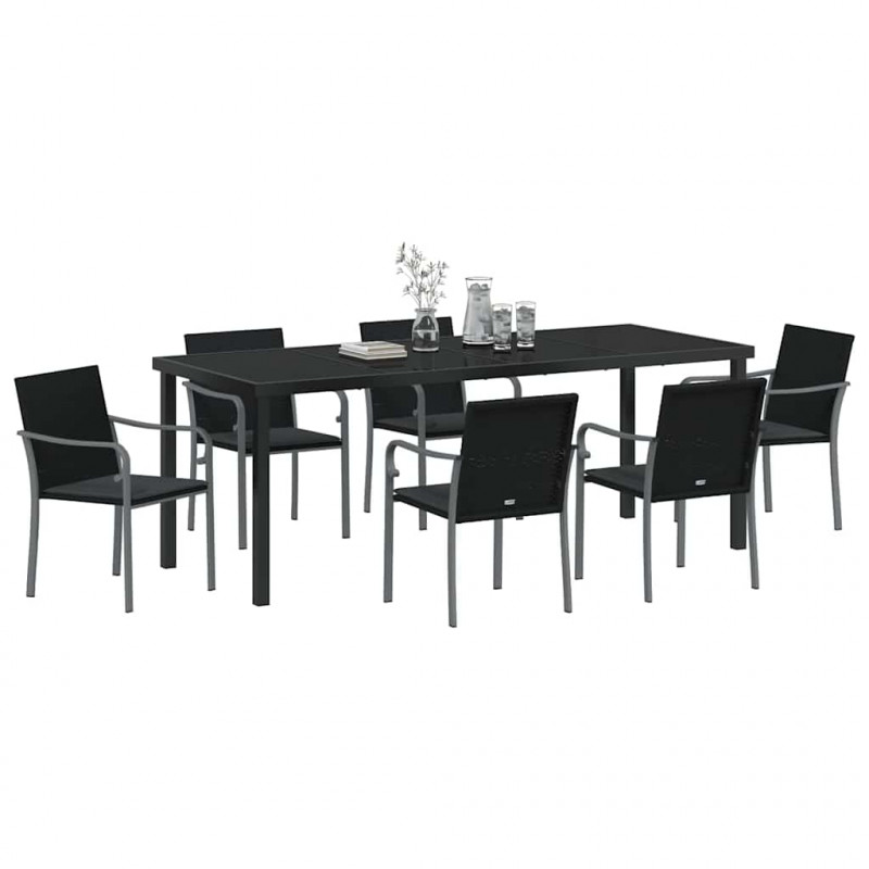 Zestaw do jadalni w ogrodzie 7 pcs Czarny i szary Rattan PE