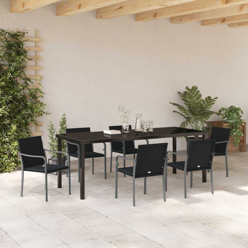 Zestaw do jadalni w ogrodzie 7 pcs Czarny i szary Rattan PE