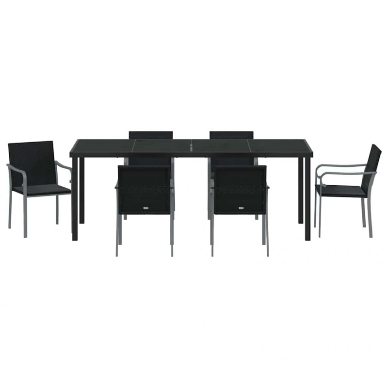 Zestaw do jadalni w ogrodzie 7 pcs Czarny i szary Rattan PE