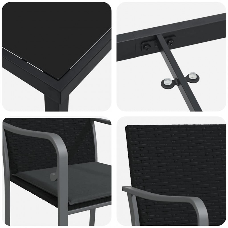 Zestaw do jadalni w ogrodzie 7 pcs Czarny i szary Rattan PE