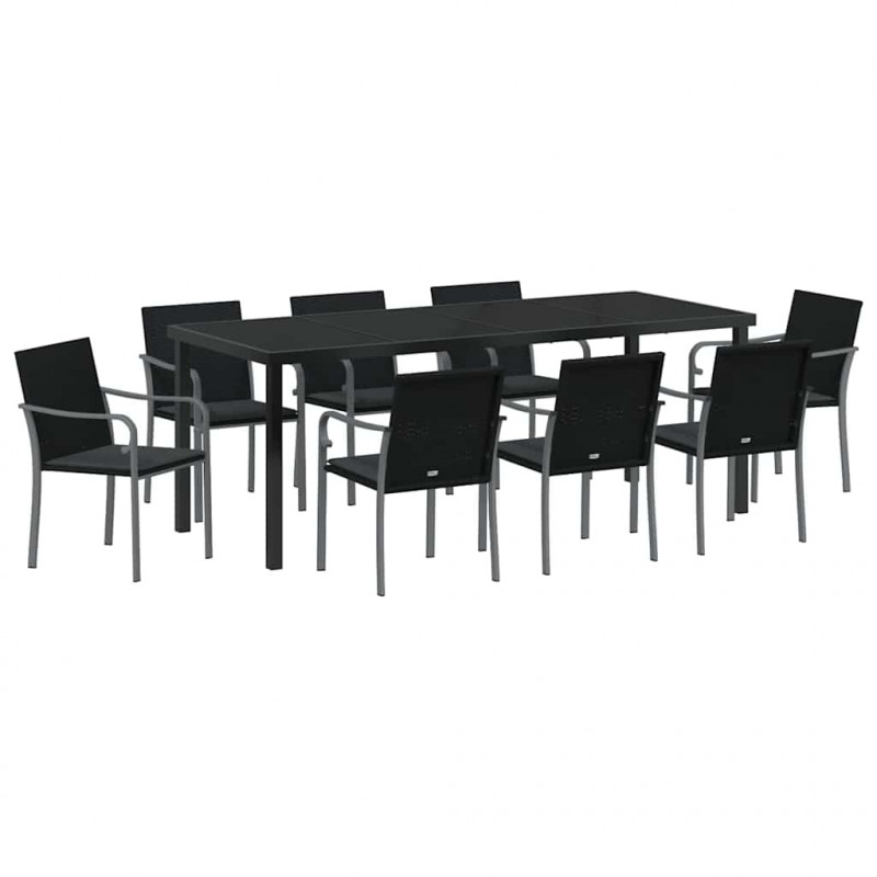 Zestaw do jadalni w ogrodzie 9 pcs Czarny i szary Rattan PE