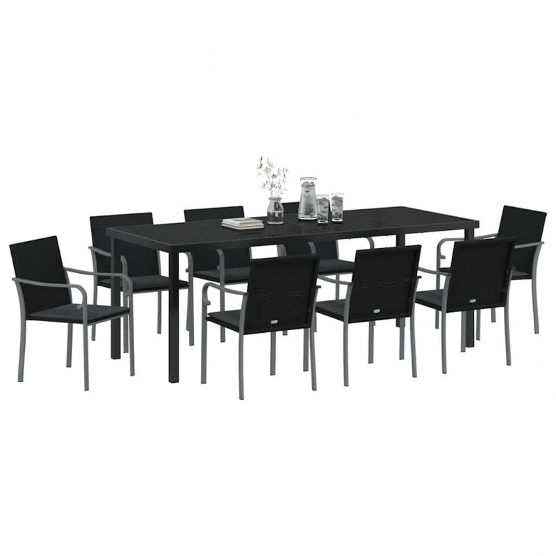 Zestaw do jadalni w ogrodzie 9 pcs Czarny i szary Rattan PE