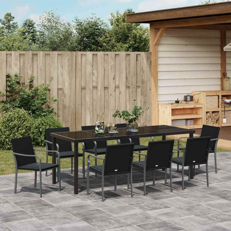 Zestaw do jadalni w ogrodzie 9 pcs Czarny i szary Rattan PE