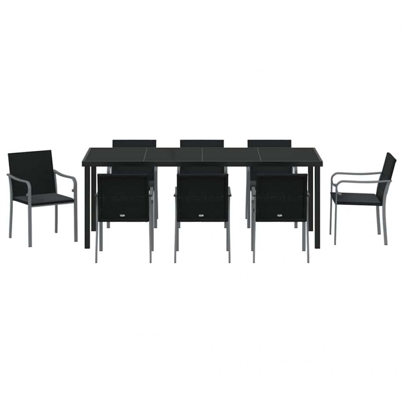 Zestaw do jadalni w ogrodzie 9 pcs Czarny i szary Rattan PE
