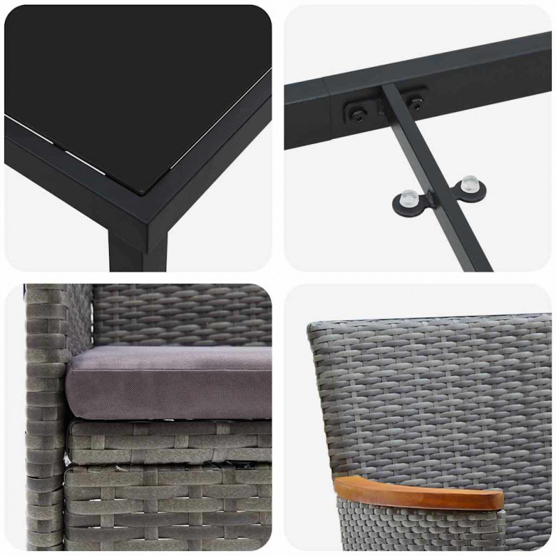 Zestaw do jadalni w ogrodzie z poduszką 5 pcs Szary polirattan