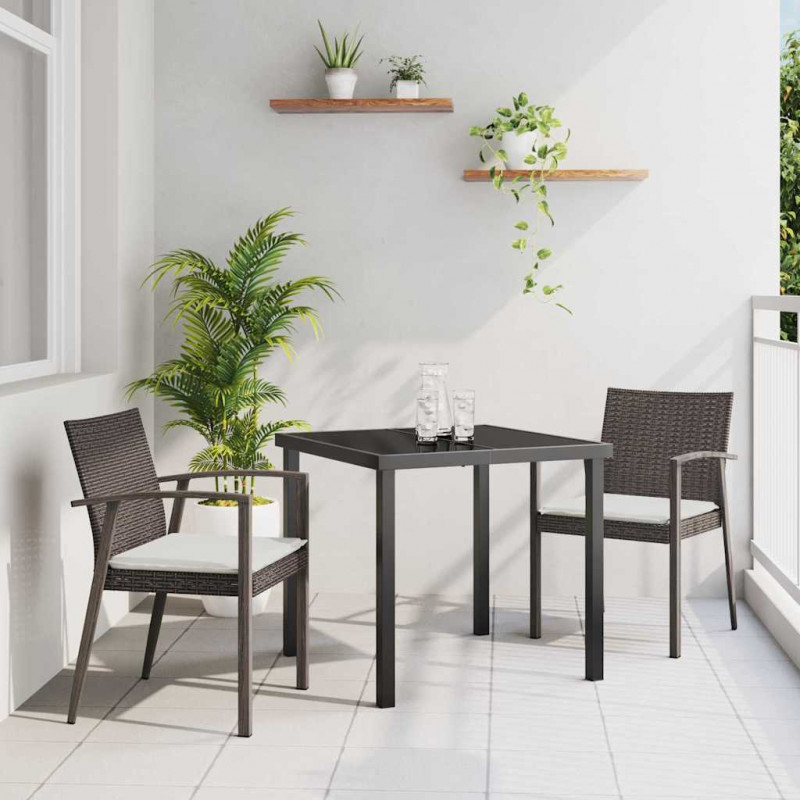 Zestaw do jadalni w ogrodzie 3 pcs Brązowy i czarny Rattan PE