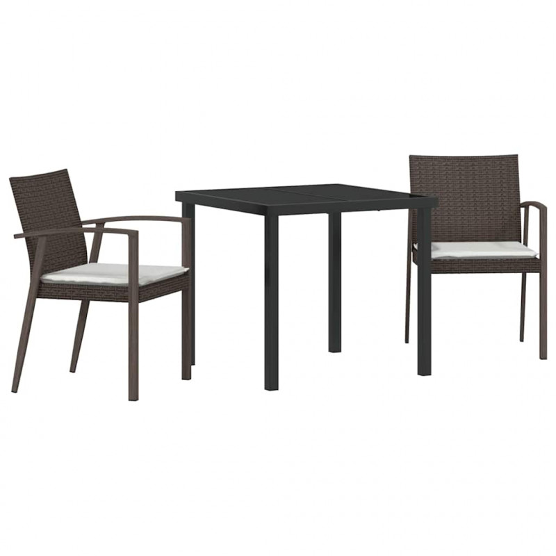 Zestaw do jadalni w ogrodzie 3 pcs Brązowy i czarny Rattan PE