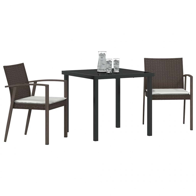 Zestaw do jadalni w ogrodzie 3 pcs Brązowy i czarny Rattan PE