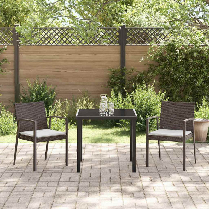 Zestaw do jadalni w ogrodzie 3 pcs Brązowy i czarny Rattan PE