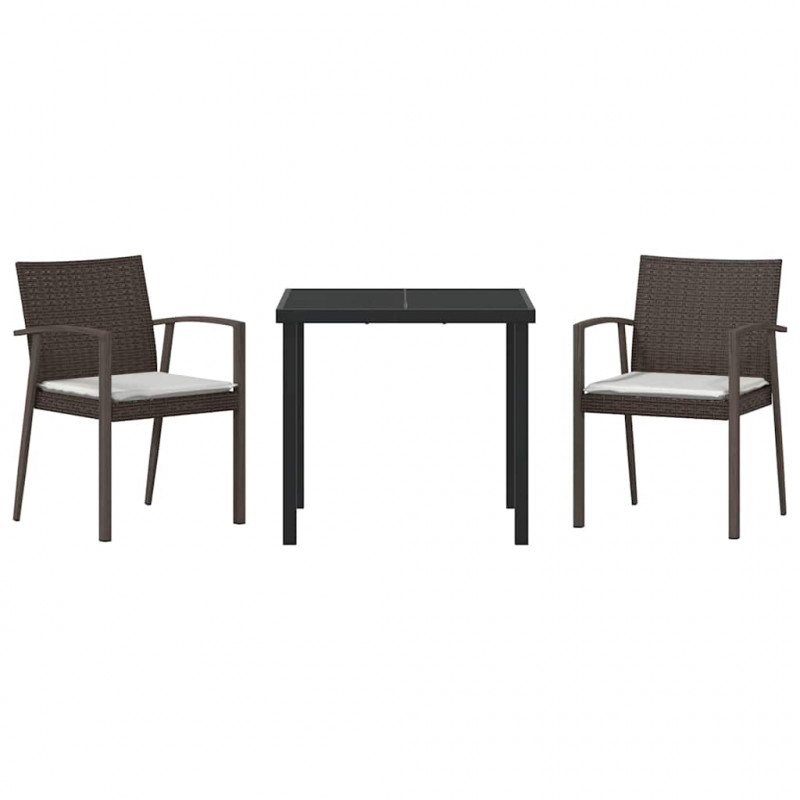 Zestaw do jadalni w ogrodzie 3 pcs Brązowy i czarny Rattan PE