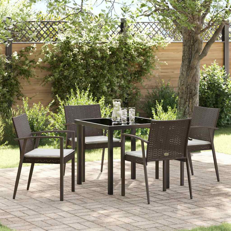 Zestaw do jadalni w ogrodzie 5 pcs Brązowy i czarny Rattan PE