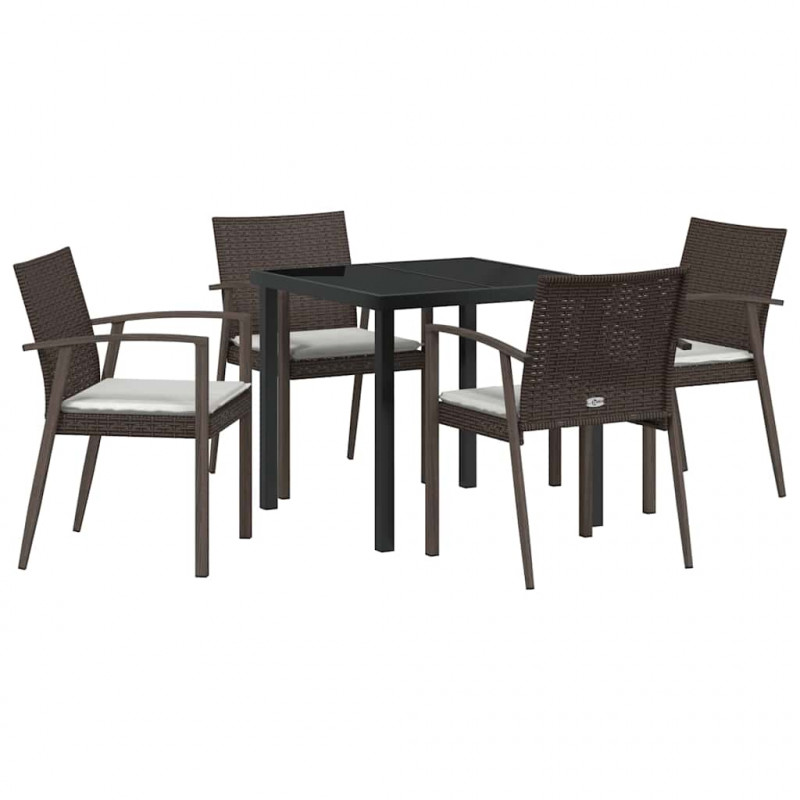 Zestaw do jadalni w ogrodzie 5 pcs Brązowy i czarny Rattan PE