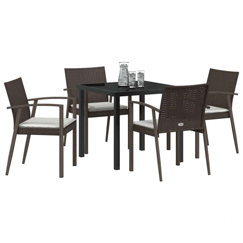 Zestaw do jadalni w ogrodzie 5 pcs Brązowy i czarny Rattan PE