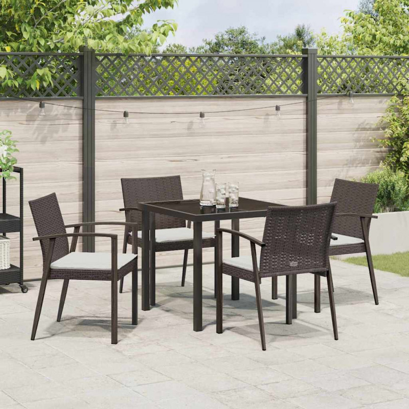 Zestaw do jadalni w ogrodzie 5 pcs Brązowy i czarny Rattan PE