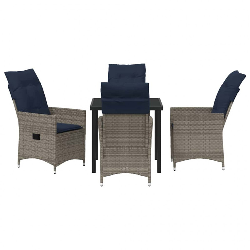 Zestaw stół i krzesła z poduszką 5 pcs Szary Rattan PE