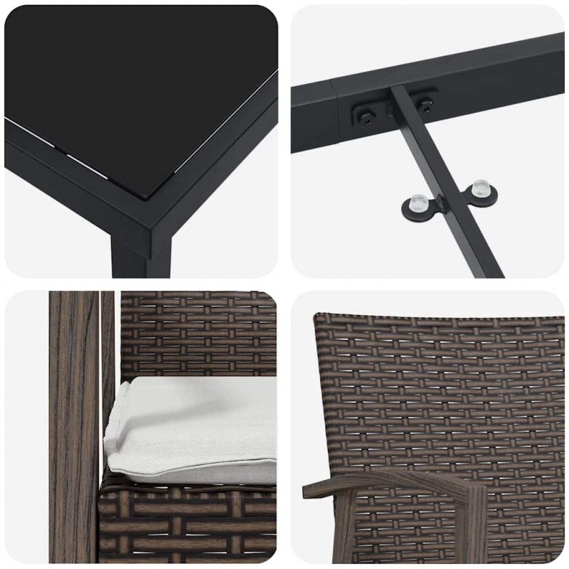 Zestaw do jadalni w ogrodzie 5 pcs Brązowy i czarny Rattan PE