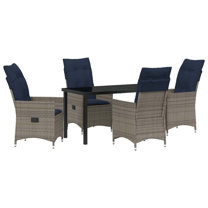 Zestaw stół i krzesła z poduszką 5 pcs Szary Rattan PE