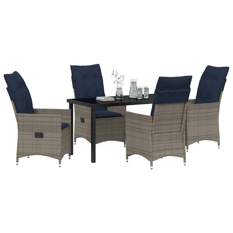 Zestaw stół i krzesła z poduszką 5 pcs Szary Rattan PE