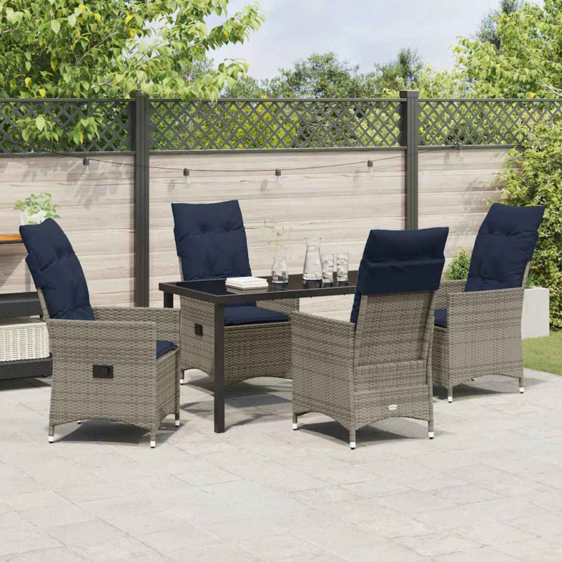 Zestaw stół i krzesła z poduszką 5 pcs Szary Rattan PE