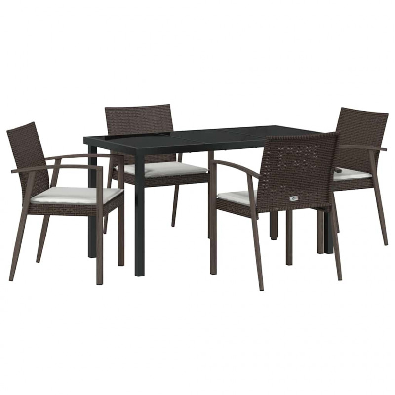 Zestaw do jadalni w ogrodzie 5 pcs Brązowy i czarny Rattan PE