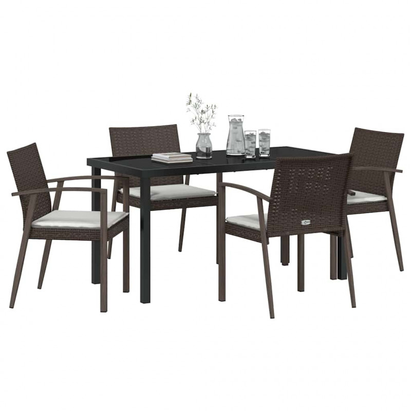 Zestaw do jadalni w ogrodzie 5 pcs Brązowy i czarny Rattan PE